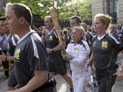 The Olypic torch is rerouted away from protesters in Guildhall Street, Londonderry, Northern Ireland.