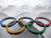 The Olympic rings are displayed outside the basketball arena in the Olympic Park before the start of the 2012 Summer Olympics in London. 