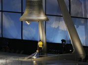 Tour de France champion Bradley Wiggins ring a bell during the Opening Ceremony at the 2012 Summer Olympics in London.