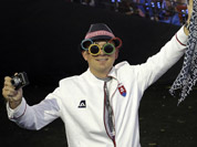 A Slovakian athlete takes in the activities during the Opening Ceremony at the 2012 Summer Olympics in London.
