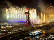 Fireworks light up the Olympic Stadium during the Opening Ceremony for the 2012 Summer Olympics in London.