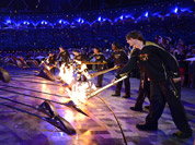 The Olympic cauldron is lit during the Opening Ceremony at the 2012 Summer Olympics in London.