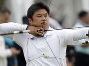 South Korea`s Oh Jin-hyek aims for the target during an individual ranking round at the 2012 Summer Olympics in London.