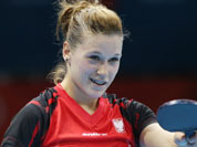 Natalia Partyka of Poland celebrates her win against Mie Skov of Denmark in the second round of the women`s singles table tennis at the 2012 Summer Olympics in London.