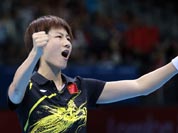 Ding Ning of China competes against Ai Fukuhara of Japan during the women`s singles table tennis competition at the 2012 Summer Olympics.