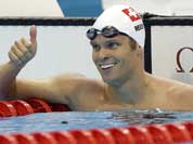 Switzerland`s Dominik Meichtry reacts after competing in a men`s 100-meter butterfly swimming heat at the Aquatics Centre in the Olympic Park during the 2012 Summer Olympics in London.