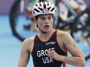 United States` Sarah Groff leaves the transition during the triathlon at the 2012 Summer Olympics.