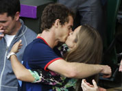 Andy Murray of Great Britain kisses his girlfriend, Kim Sears, after Murray defeated Roger Federer of Switzerland in the men`s singles gold medal match at the All England Lawn Tennis Club at Wimbledon, in London, at the 2012 Summer Olympics.
