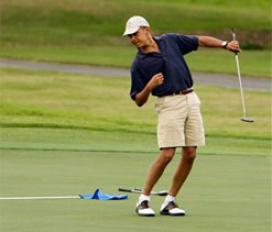 Obama plays golf with Woods; no access leaves press frustrated