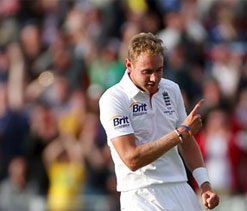 Broad defiant over walking row