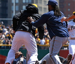 Four players banned for Pirates-Brewers brawl